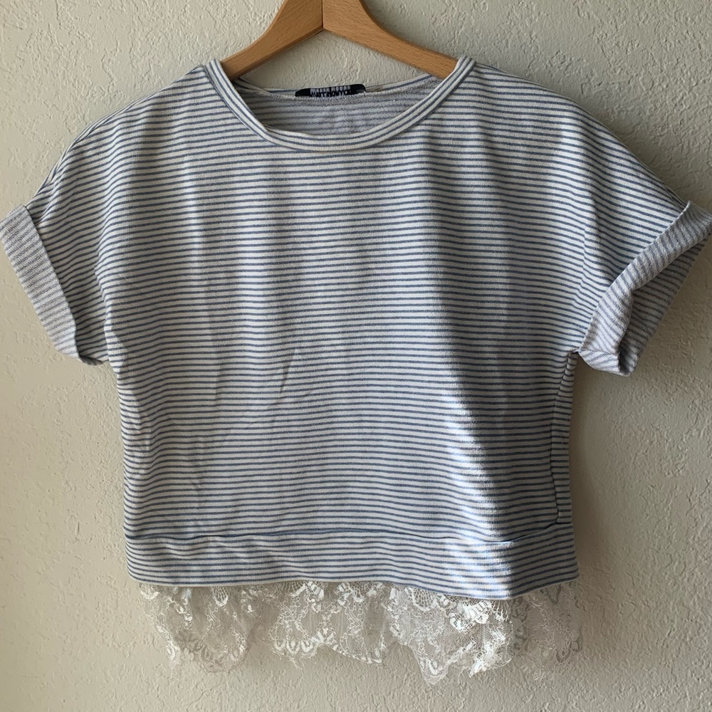 Grace Striped Short Sleeve Shirt with Lace Details
